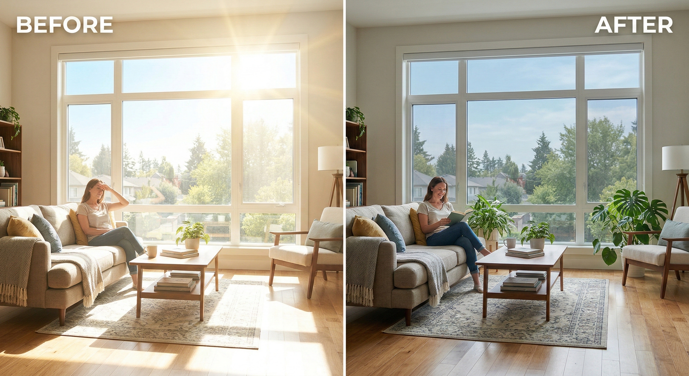 Room temperature comparison before and after residential window film