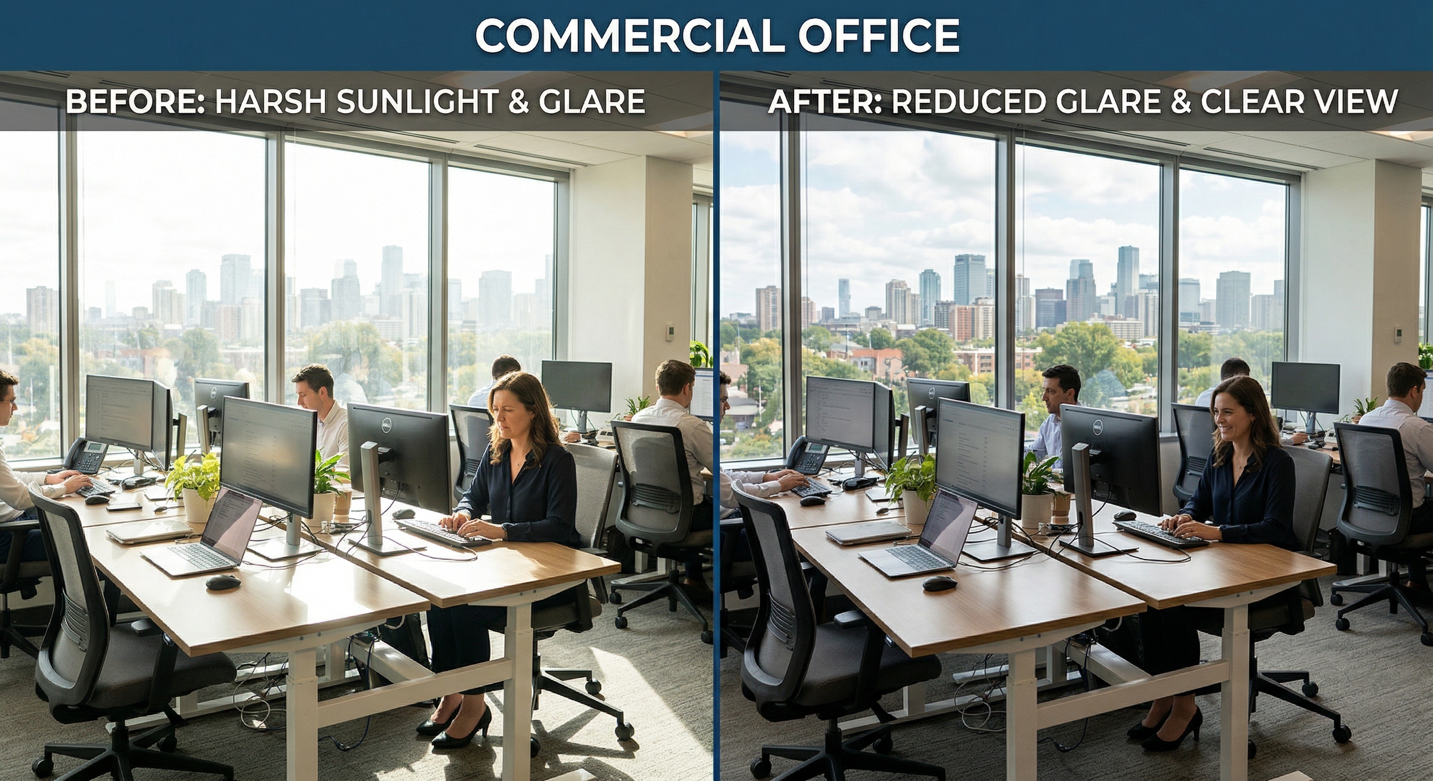 Comparison of office glare before and after installing window films