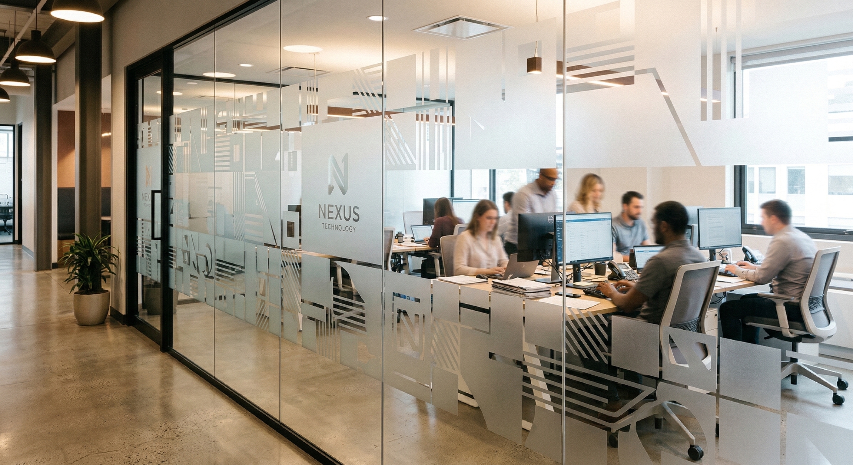 Decorative and safety commercial window film providing privacy, security, and style in an office