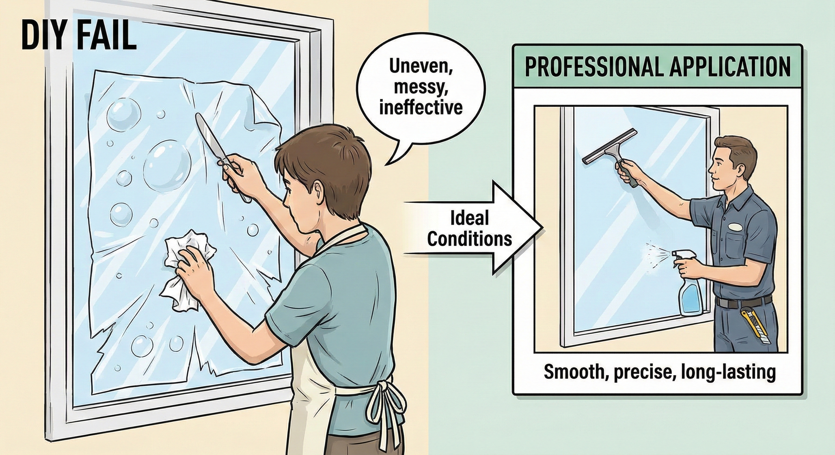 Mistakes in window film installation due to improper tools and environment