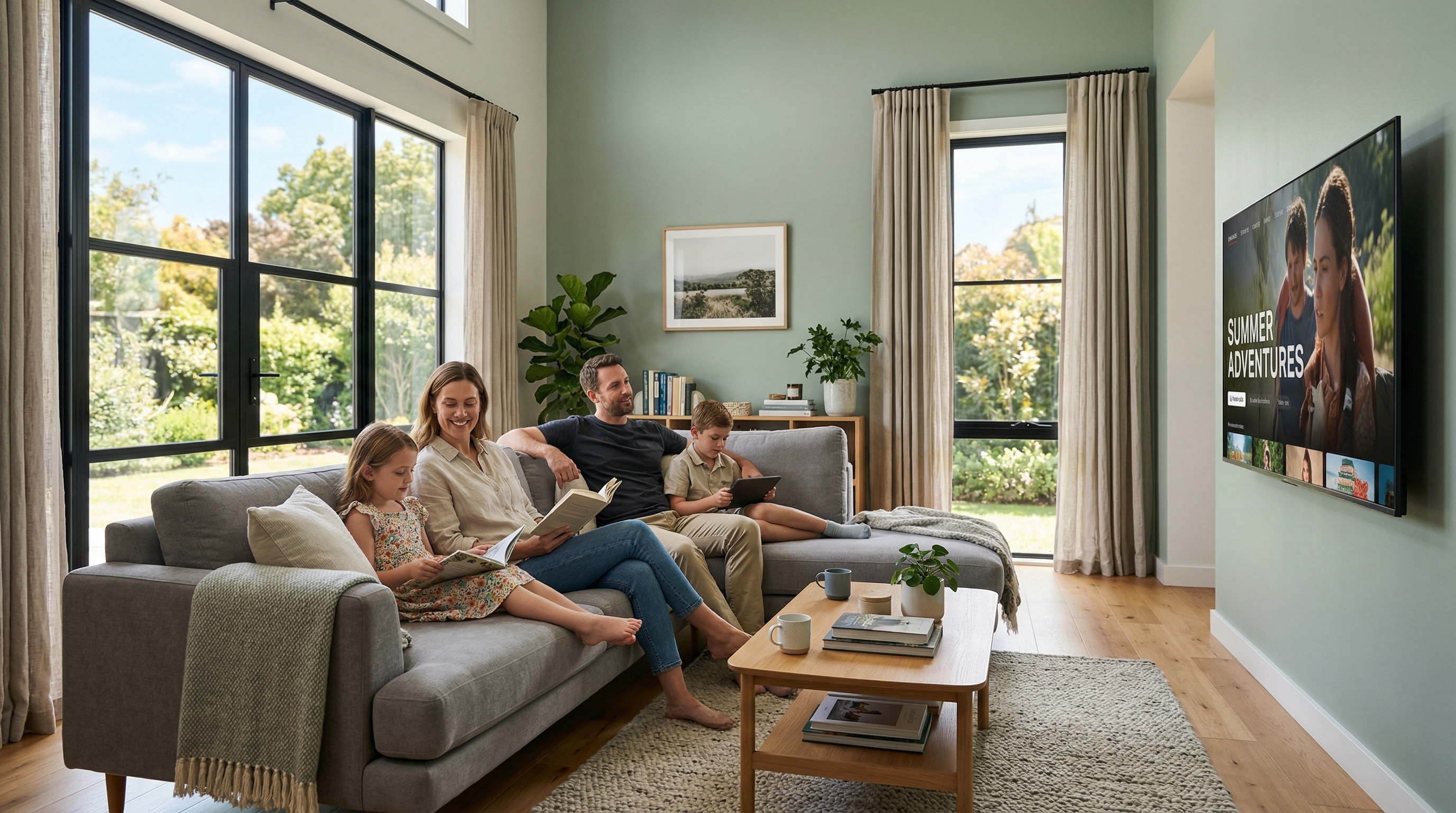 Comfortable home interior with reduced glare and balanced temperature using window film