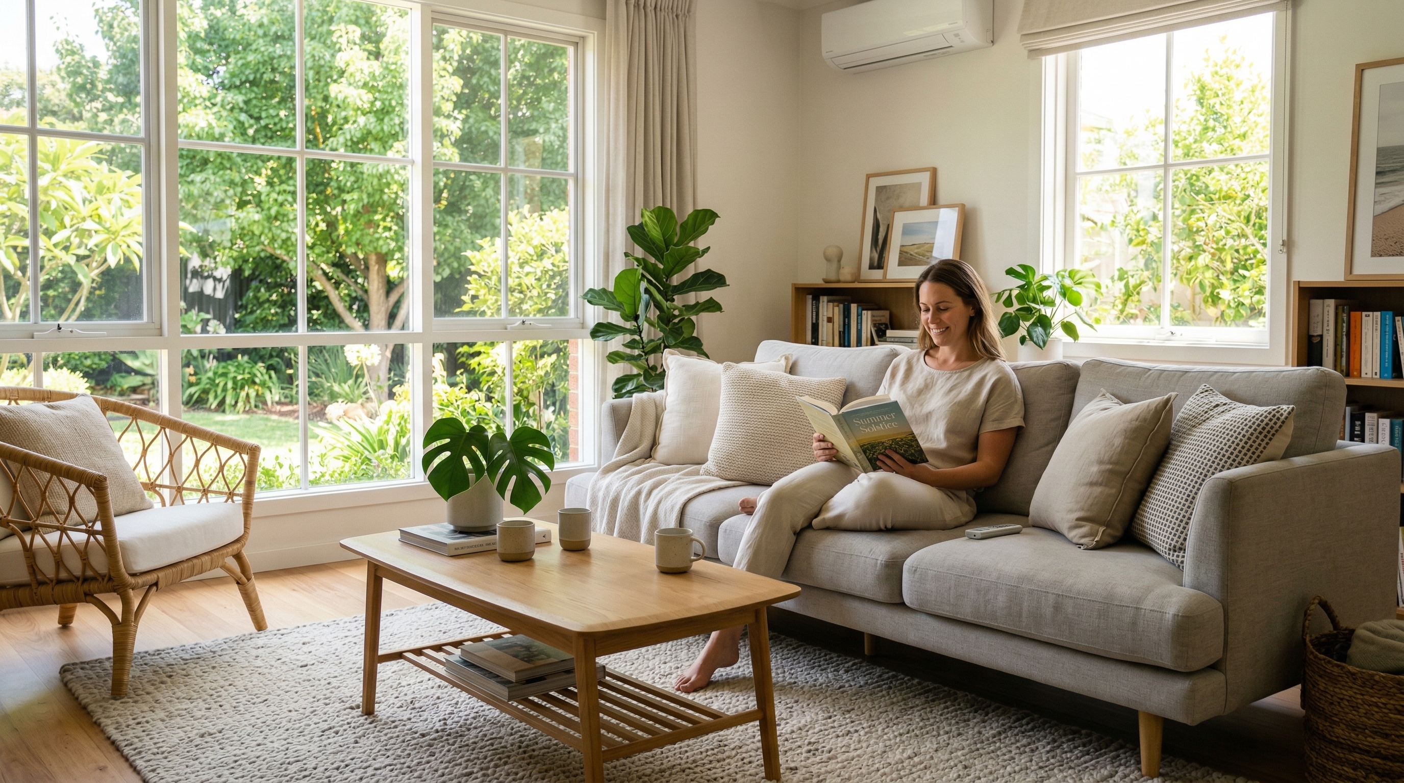 Comfortable home interior after installing window film with reduced heat and energy savings