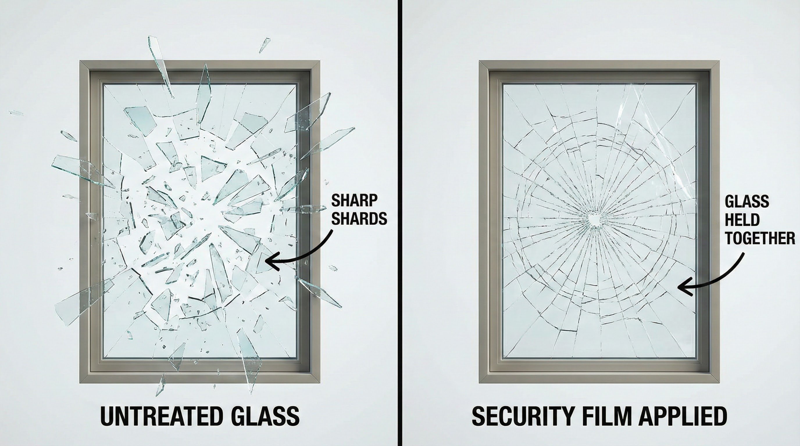 Comparison of untreated glass shattering versus glass protected with security window film