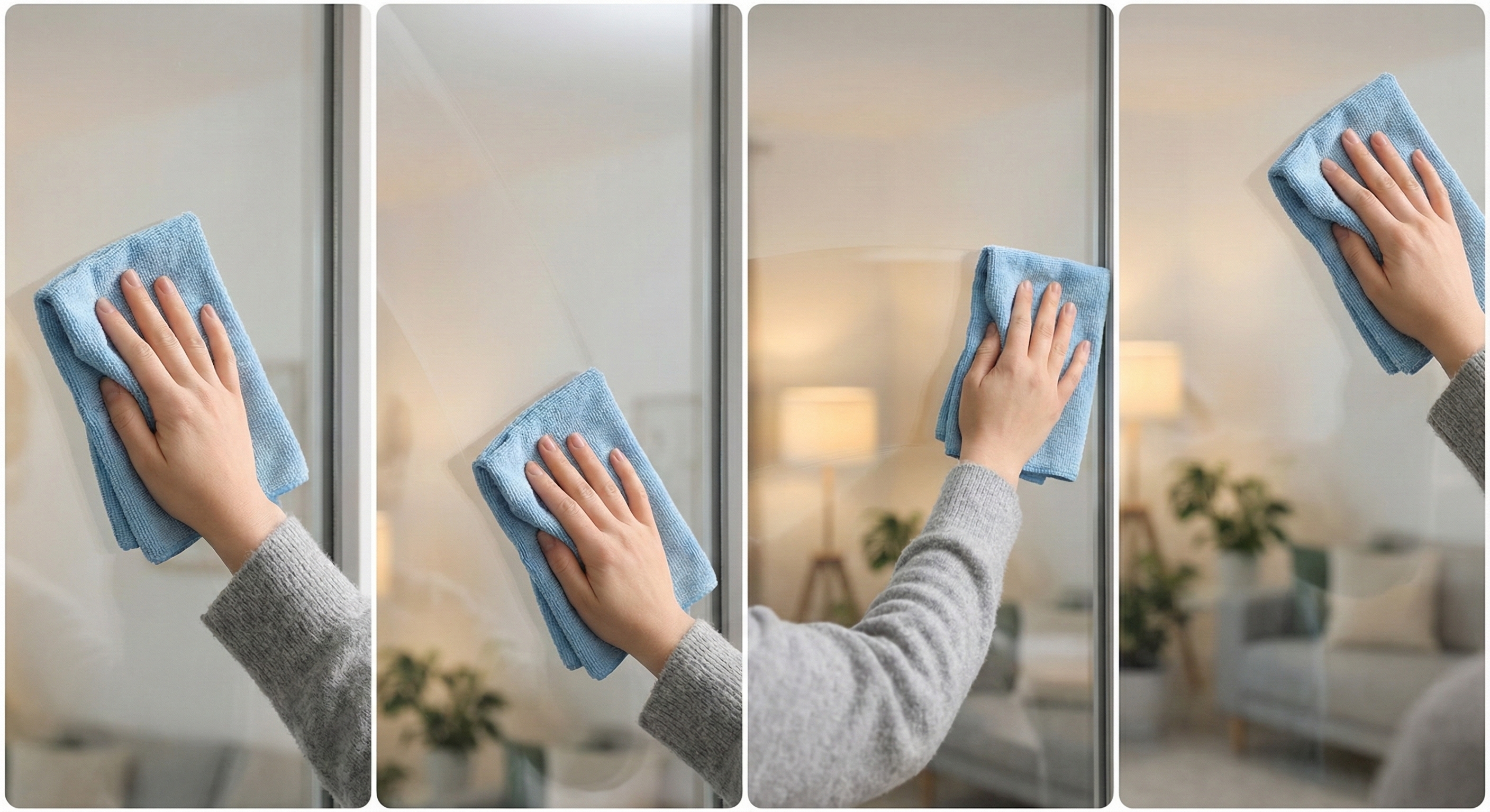 Homeowner safely cleaning residential window film using gentle wiping motion