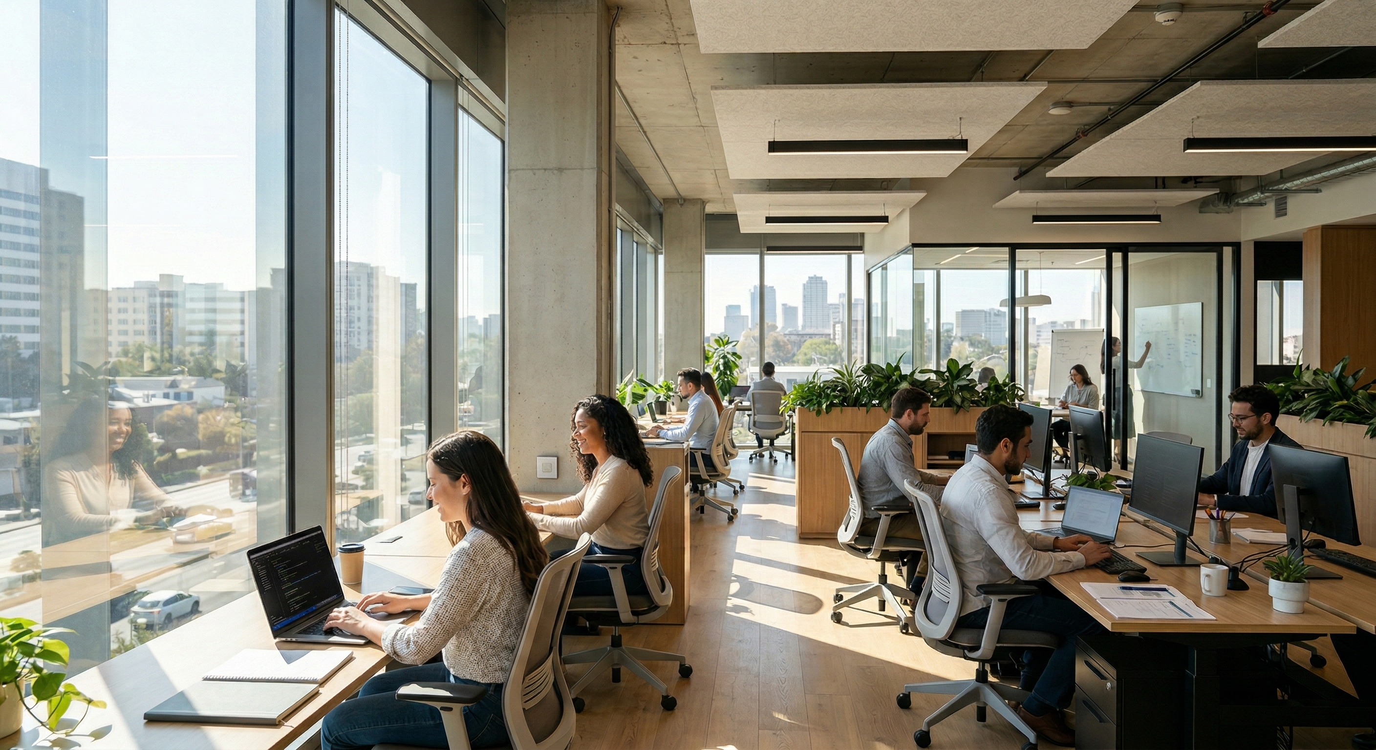 Office interior showing comfort and energy savings due to window film installation