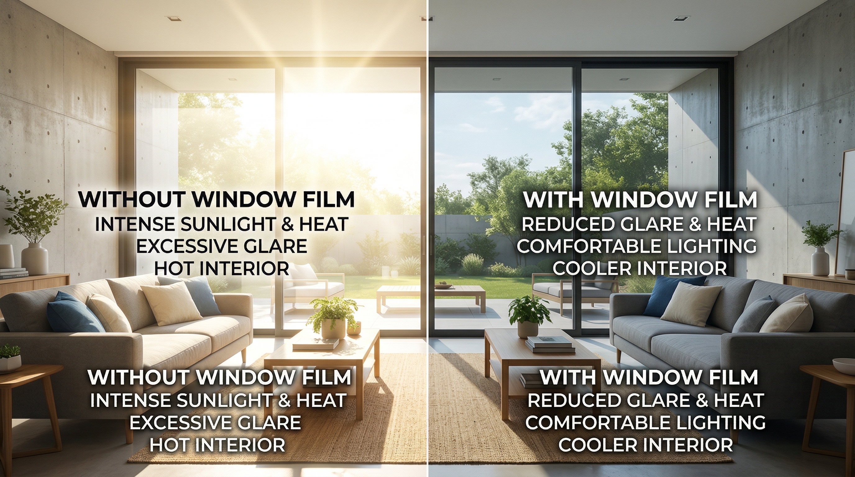 Comparison of window film reducing heat and glare inside a home
