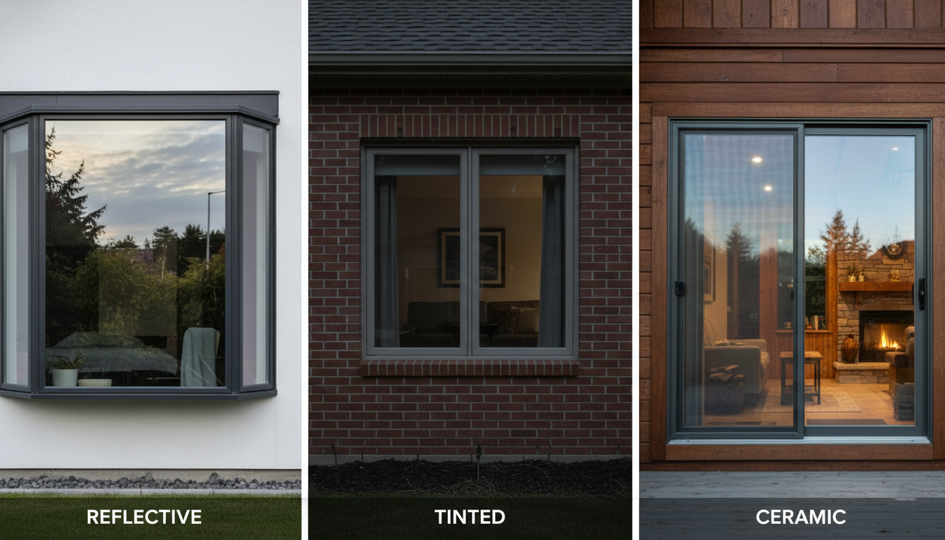 Comparison of reflective, tinted, and ceramic window films on home windows